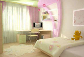 Дизайн комнаты для девушки в современном стиле с кроватью и шкафом