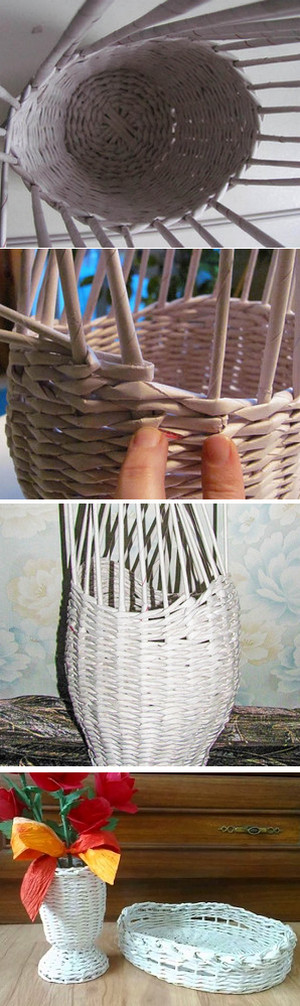 Плетение вазы из газетных трубочек
