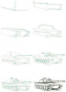 Набросок рисунка танка карандашом