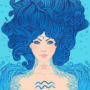 Картинка девушки с синими волосами на синем фоне