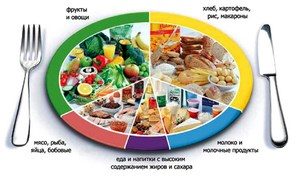 Тарелка поделена на 5 частей с различными продуктами