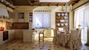 Кухня и столовая оформленная в светлых тонах стиля прованс