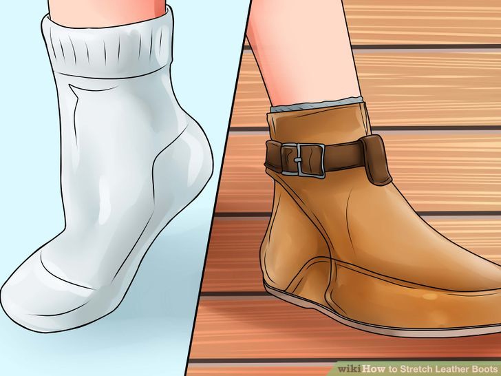 Шаг 2: обуйте сапоги на толстый носок и разнашивайте