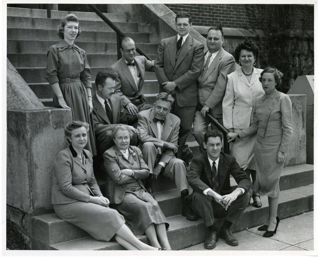 Front Row (left To Right) Cornelia V. Christenson; Mrs. Leser; Clyde E. Martin. Arranged On Steps (left To Right) Mrs. Brown; Paul H. Gebhard; William Dellenback; Alfred E. Kinsey; Wardell B. (5493916199)