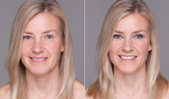 женщина до и после нанесения омолаживающего make up