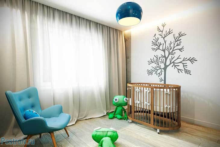 Детская комната для маленького ребенка в стиле лофт. Фото