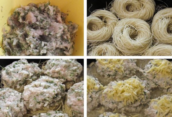 Рецепт запеченных макарон с курицей в гнездах