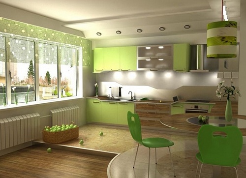 Светло-зеленая кухня для похудения