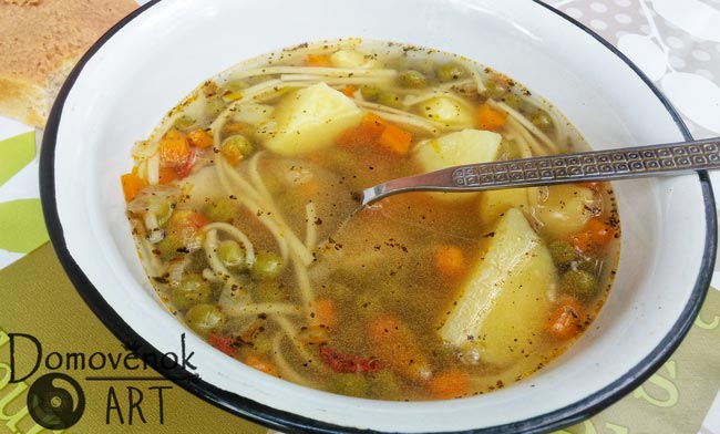 Овощной суп с зелёным горошком. Рецепт