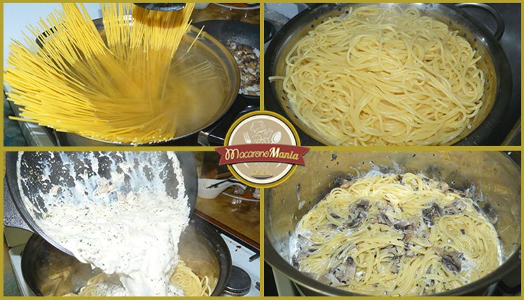 Спагетти с шампиньонами в сливочном соусе. Приготовление. Шаг 4