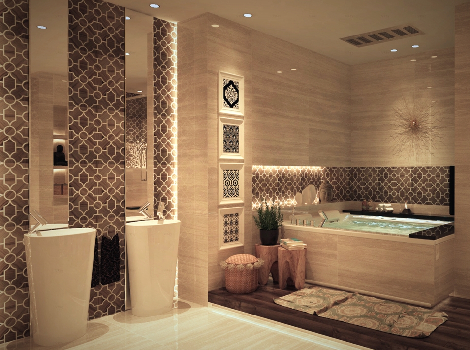 Интерьере ванной комнаты в марокканском стиле