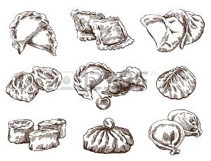 Vector sketch of detailed image with dumplings Иллюстрация