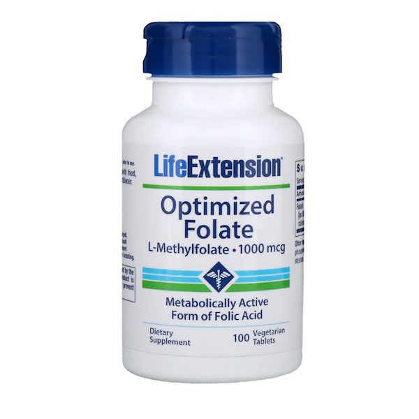Life Extension, Оптимизированный фолат, 100 мкг, 100 таблеток в растительной оболочке