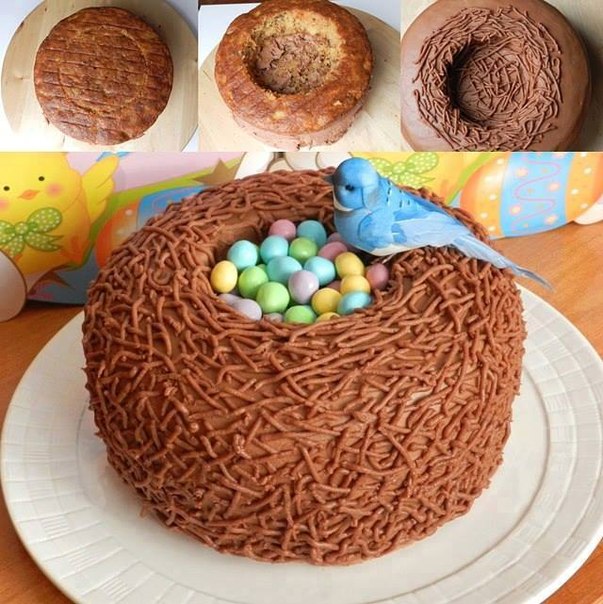 Украшение торта в виде гнезда