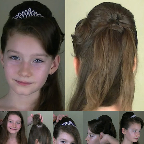 Прическа на выпускной в детский сад школу для длинных волос с диадемой пошагово фото видео